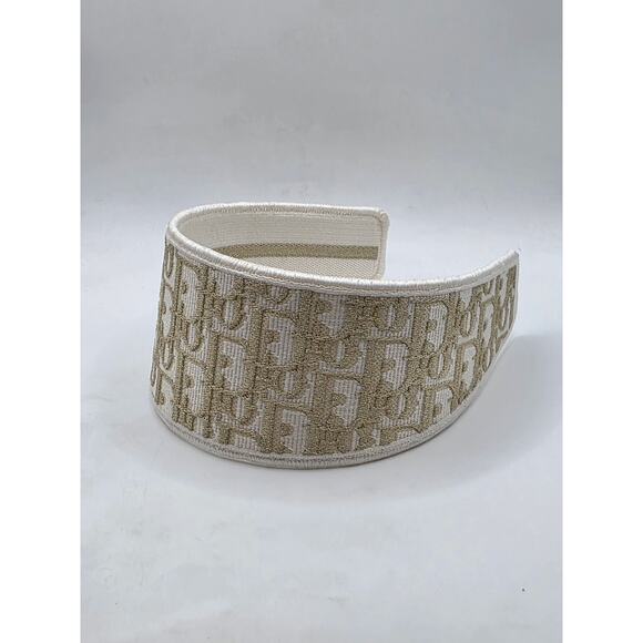 Christian Dior Beige gold Logo patterned canvas wide headband main image 11